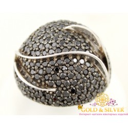 Серебряное Кольцо 925 проба. Женское кольцо, Морген, с черными камнями. 14199p